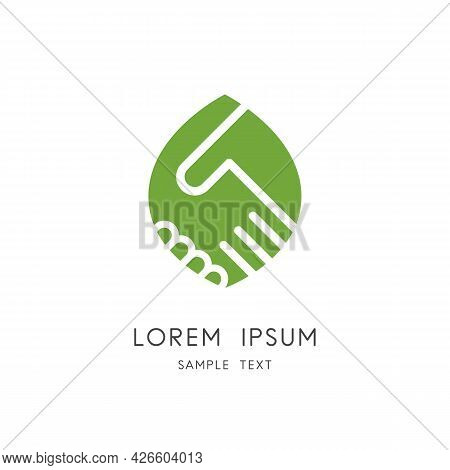 Handshake And Leaf Logo - Shake Hands And Green Sprout Symbol. Nature Protection, Ecology And Enviro