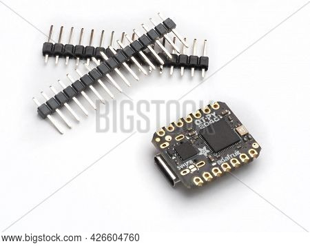 Galati, Romania - July 12, 2021: Adafruit Qt Py Rp2040 Board For The Implementation Of Electronics A