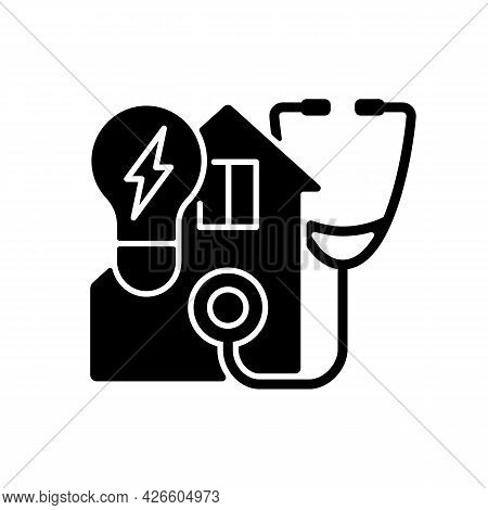 Energy Audit Black Glyph Icon. Inspecting Residential House For Efficient Power Usage. Sustainable R