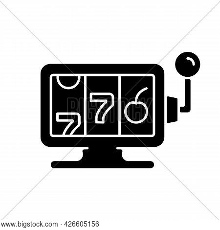Online Casino Black Glyph Icon. Website Which Allows Gambling Activities. Money Earning Posibility. 