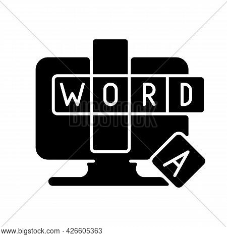 Online Word Games Black Glyph Icon. Special Type Of Board Activities. Testing Abilities Of Language 
