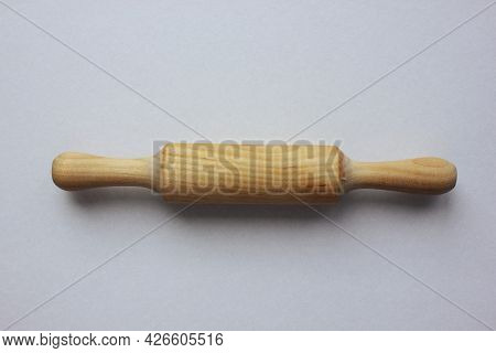 A Rock For A Test Made Of Wood On A White Background. Cooking And Baking. Cookery. View From Above. 