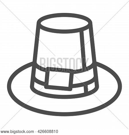 Farmer Hat For Men Line Icon, Headware Concept, Thanksgiving Pilgrim Top Hat Vector Sign On White Ba