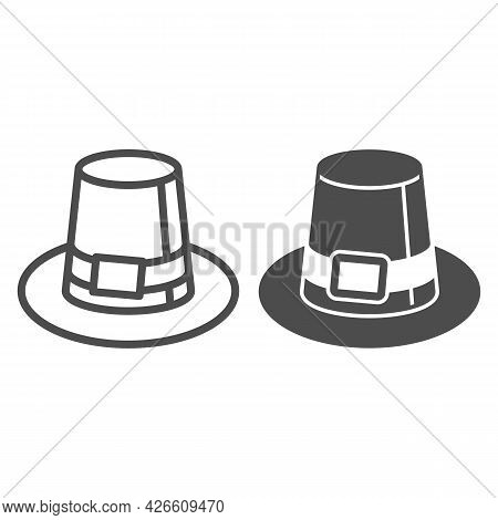 Farmer Hat For Men Line And Solid Icon, Headware Concept, Thanksgiving Pilgrim Top Hat Vector Sign O
