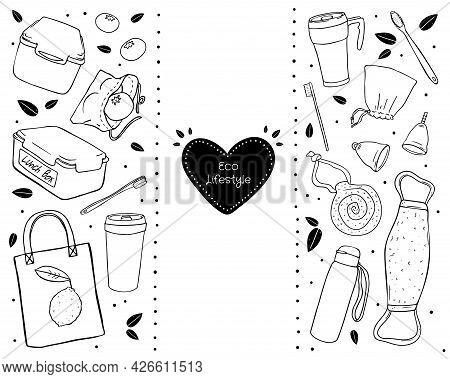 Illustration Set Eco-friendly Objects Isolated In White Background.
