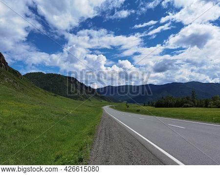 Vacation Roadtrip Landscape. Russian Altai Mountains. Multa Region. Holiday At Home. Staycation Conc