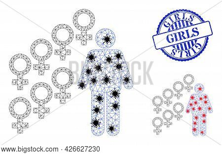 Mesh Polygonal Harem Symbol Icons Illustration In Infection Style, And Distress Blue Round Girls Sta