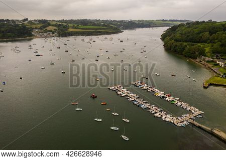 Helford, Cornwall, Uk - June 29, 2021.  Aerial Landscape Of The Helford Passage And Estuary In Cornw