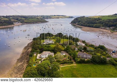 Helford, Cornwall, Uk - June 23, 2021.  Aerial Landscape Of The Helford Passage And Estuary In Cornw