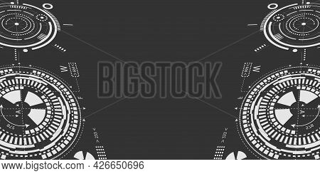Technology Black Background.hud Futuristic .technical Drawing.electronic Interface Of The Future . F