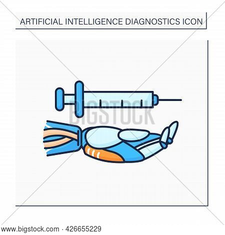 Ai In Healthcare Color Icon. Digital Technology In Medicine. Hand Keeps Injections Tool. Medical Dat
