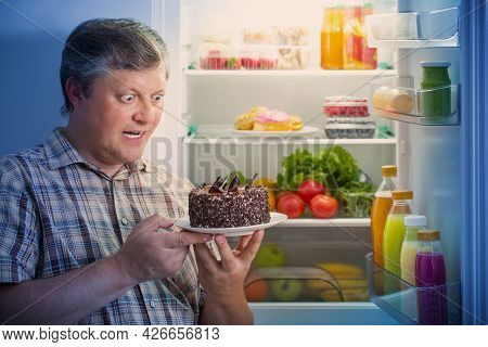 The Mature Men At Fridge  With Food
