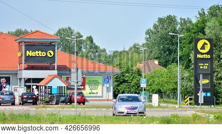 Warsaw, Poland. 13 July 2021. Sign Netto. Company Signboard Netto