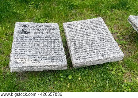 Zielona Gora, Poland - June 1, 2021: Plaque To Makusyny, A Scout Tribe Named After Kornel Makuszynsk