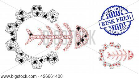 Mesh Polygonal Toxic Industry Icons Illustration In Infection Style, And Textured Blue Round Risk Fr