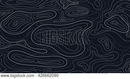Topographic Map Abstract Background. Outline Cartography Landscape. Topographic Relief Map On Dark B
