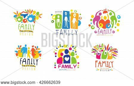 Colorful Family Label Or Emblem Original Design Vector Set