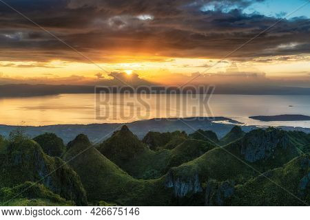Osmena Peak Sunset With Rolling Hills Dramatic Colorful Clouds