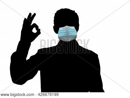 Man Covering Face With Mask During Covid-19 Epidemic And Gesturing Ok. Im Fine. Are You Okay Consent