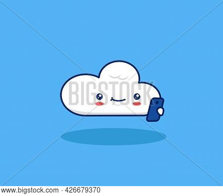 Cloud Play Mobile Phone Cute Cartoon Character Daily Activity Vector Millennial Illustration Concept