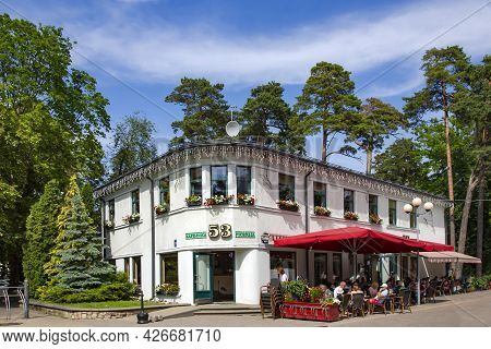 Latvia, Jurmala, July, 2021 - Cafe With An Open Veranda On Jomas Street In Jurmala, Latvia. Jurmala 