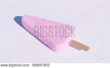 Pink popsicle background. Fruity ice pop, ice cream treat 3D illustration