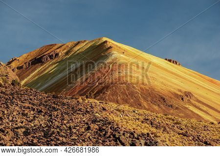 Colorful Ridge Of Tunupa Volcano By Sunny Morning In Bolivia