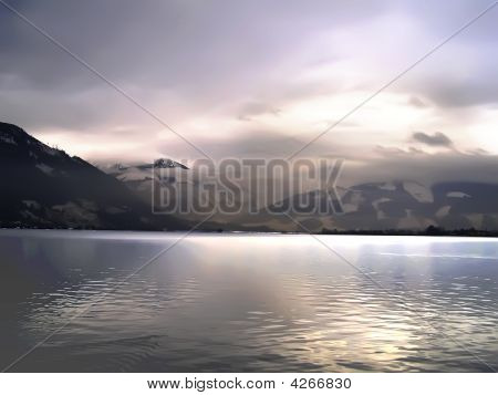 Bergsee in sunset
