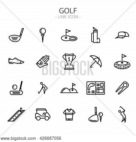 Golf , Equipment , Sport Vector Thin Line Icons Set. Vector Illustration