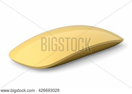 Realistic Gold Computer Mouse With Touch Isolated On Black Background. 3d Rendering Of Wireless Lapt