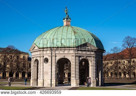 Munich, Germany - Jan 10, 2021: Hofgarten Park With Dianatempel In Munich. The Diana Pavilion And Th