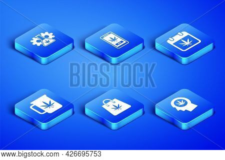 Set Head In Profile With Marijuana, Test Tube, Shopping Bag, Cup Tea, Online Buying And Calendar And