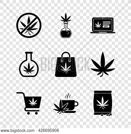 Set Stop Marijuana, Test Tube With, Online Buying, Shopping Cart, Cup Tea, Marijuana Or Cannabis See