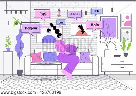 People Using Translation Application Multilingual Greeting International Online Communication Concep