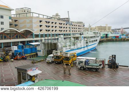 Okinawa, Japan - June 11,2019 : View Of Tomarin Terminal In Rainy Day In Naha, Okinawa, Japan On Jun