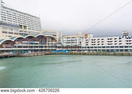 Okinawa, Japan - June 11,2019 : View Of Tomarin Terminal In Rainy Day In Naha, Okinawa, Japan On Jun