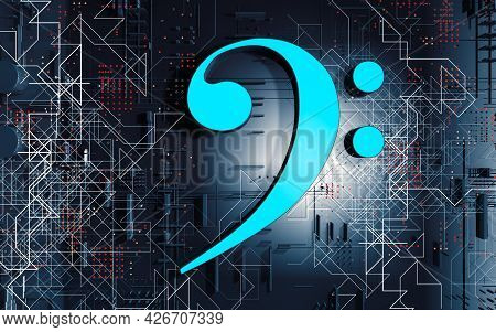 Music Concept Abstract Background.clef Key.technology And Trendy Music.3d Illustration.sound Enginee