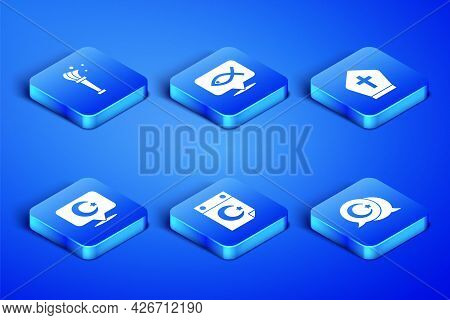 Set Star And Crescent, Aspergillum, Christian Fish And Pope Hat Icon. Vector