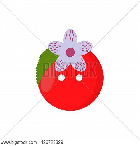 Decorative Berry Button Design For Clothing And Craft With Two Holes. Cherry Shaped Vector Illustrat