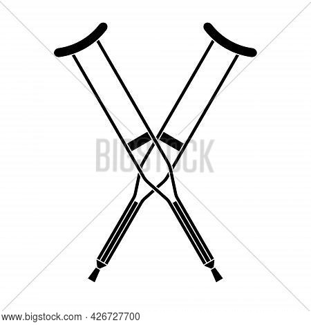 Vector Flat Black Crossed Invalid Crutch Isolated On White Background