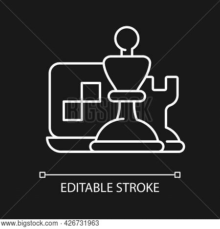 Online Logic Games And Chess White Linear Icon For Dark Theme. Intelectual Activity. Thin Line Custo