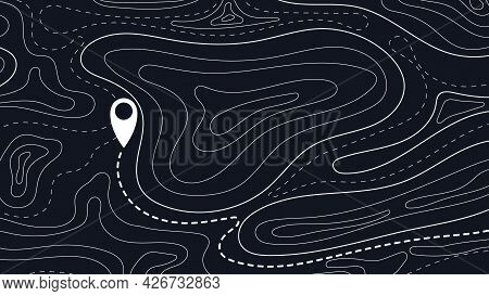 Topographic Map And Direction Marker Abstract Background. Outline Cartography Landscape. Topographic