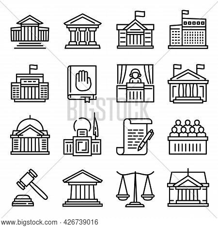 Courthouse Icons Set. Outline Set Of Courthouse Vector Icons For Web Design Isolated On White Backgr