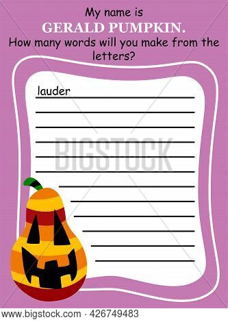 Educational Words Within A Word Game For Halloween Vector Illustration.  Word Game Anagram In Englis