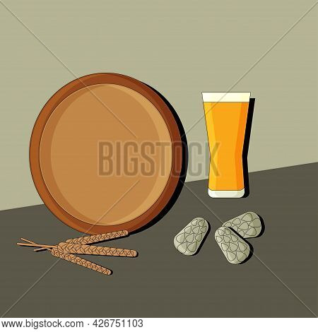 Stylized Still Life With Beer. Colorful Flat Illustration. Element For Design.  Vector.