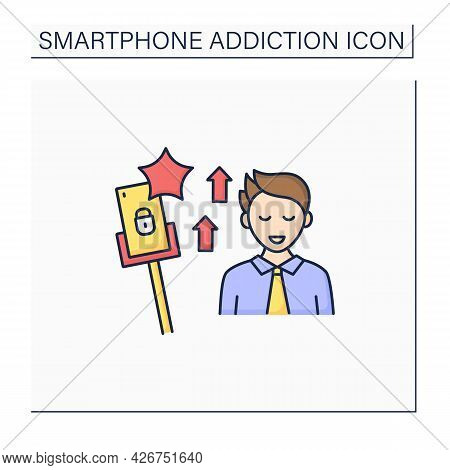 Smartphone Addiction Color Icon.encouraging Self Absorption. Rising Popularity. Overwhelmed Concept.