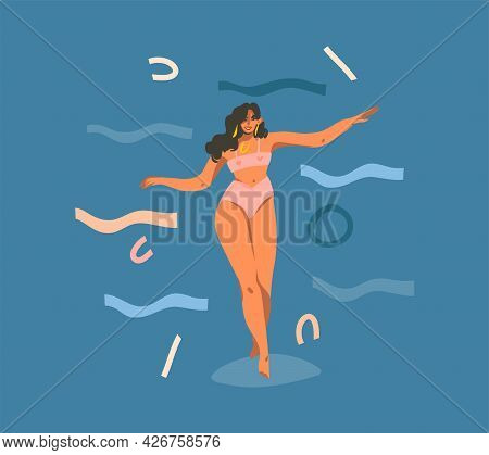 Hand Drawn Vector Abstract Stock Graphic Cartoon Illustration With Young Smiling Happy, Healthy Fema
