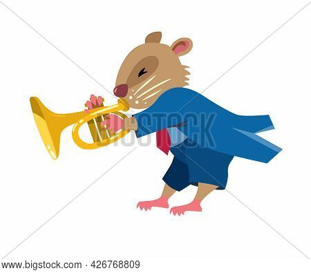 Hamster Play Trumpet. Jazz Band With Animals