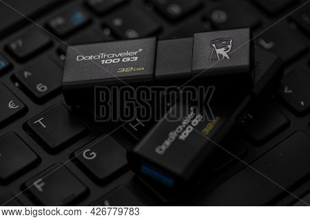 Timisoara, Romania - April 14, 2021: Kingston Datatraveller 100 G3 Flash Drive Connected On A Laptop