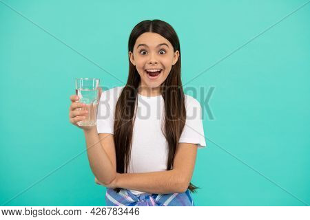 Surprised Girl Drink Glass Of Water To Stay Hydrated And Keep Daily Water Balance, Drink Water.